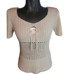 Katmai Beige Knit Short Sleeve Top S